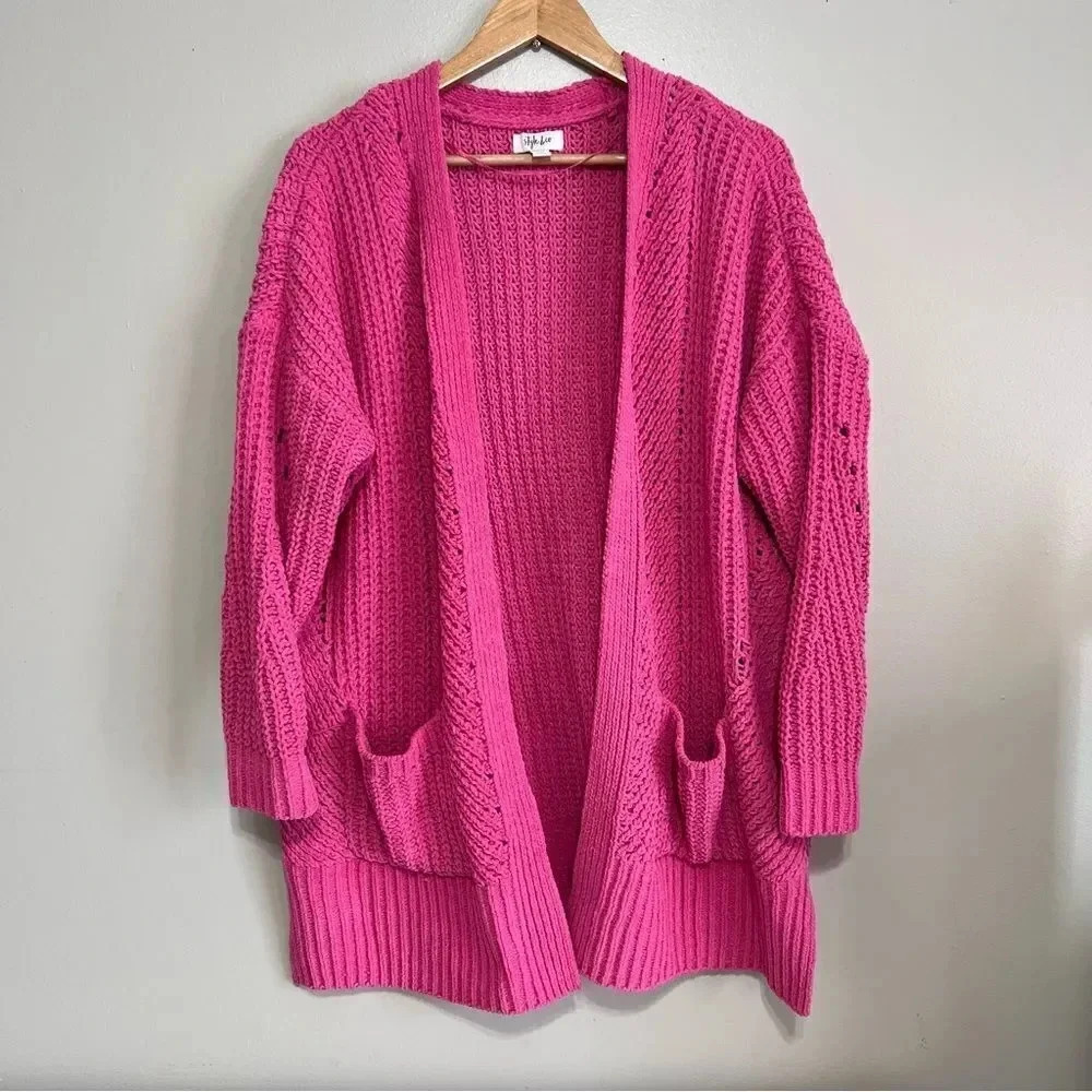 Style & Co Chenille Ribbed Trim Cardigan Sweater Size Medium - Picture 2 of 12